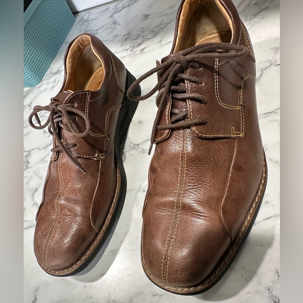 Johnston and Murphy brown leather dress shoes men’s size 9.5 sheepskin lace up - Picture 4 of 7